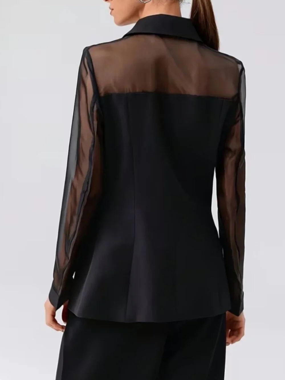 Fashionable Women's Elegant Blazer, Stylish High-End Mesh Patchwork Double-Breas